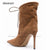 2021 Women Winter Sheep Suede Calf Heels Boots Pointy Brown Lace-Up Thin High Heels Boots Slouchy Stiletto Heels Botines Mujer