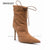 2021 Women Winter Sheep Suede Calf Heels Boots Pointy Brown Lace-Up Thin High Heels Boots Slouchy Stiletto Heels Botines Mujer