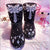 Beautiful butterfly black pearl full diamond rhinestone snow boots leather gem snow boots