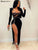 Beyprern Beautiful Crystal Corset Maxi Dress 2 Pieces Elegant Rhinestone Underwire Lace Bodysuit Long Sleeve Cut Out Slit Gown