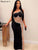 Beyprern Chic Black Nude Mesh Sheer Rhinestones Side Maxi Dress Luxury See-Through Asymmetrical Party Dress Celebrities Outfits