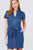 Short Sleeve Collar With Front Zipper Waist Ribbon Denim Mini Dress