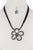 Two Tone Flower Pendant Pu Leather Necklace