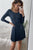 Boho Navy Blue Acid Wash Long Sleeves Swing Dress