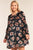 Plus Size Floral Print Velvet Long Layered Hem Sleeve Mini Dress