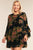 Plus Size Velvet Floral Pattern Long Angel Sleeve Round Neck Relaxed Fit Mini Dress