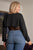 Plus Black Raw Hem Long Sleeve Crop Overtop & Beach Net Sheer Bodysuit Two-piece Set