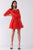 Flame Red Boat Neck Ruffle Collar Midi Sleeve Self-tie Waist Front Button Down Mini Dress