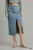 Asymmetrical Waist And Button Up Front Split Denim Skirt With Back Pockets And Unfinished Hem