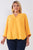 Plus Size Tuscan Sun Yellow V-neck Midi Sleeve Pleated Back Detail Relaxed Tunic Top