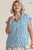 V-neck Dalmatian Print Button Front Top With Pocket Detail