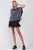 Grey & Black Color Block Interlocking Trim Neckline Mesh Back Detail Loose Fit Top