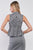 Charcoal Grey Damask-inspired Geometric Pattern Print Sleeveless Mock Neck Fit & Flare Top