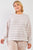 Plus Taupe & Ivory Striped Polyester Fleece Round Neck Dropped Shoulder Long Sleeves Uneven Relaxed Top