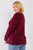 Plus Wine Red Ribbed Round Neck Long Balloon Sleeve Button Trim Top