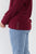 Plus Wine Red Ribbed Round Neck Long Balloon Sleeve Button Trim Top