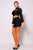 Puff Long Sleeve Front Cutout Turtleneck Blouse & Side Ruched Garter Mini Skirt Set