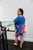 Plus Blue Neon Rainbow Tie-dye Colorblock Long Sleeve Top & Biker Shorts Set