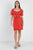 Red Stripe Lace Up Front Detail Ruffle Trim Balloon Sleeve Dress