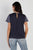 Blue Satin Effect Lace Trim Detail Short Sleeve Top