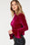 Velvet Flower Patch Mock Neck Top With Wide Sleeves