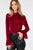 Velvet Flower Patch Mock Neck Top With Wide Sleeves