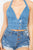 Denim Halter Neck Seamed Crop Top