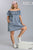 Off Shoulder Ruffled Denim Dress With Frayed Hem & Pockets