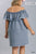 Off Shoulder Ruffled Denim Dress With Frayed Hem & Pockets