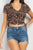 Ruched Drawstring Animal-printed Crop Top