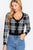 Long Sleeve V-neck Fitted Button Down Plaid Sweater Cardigan