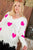 Neon Fuchsia Heart Print Distressed V Neck Long Sleeve Sweater