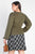 Plus Olive Flannel V-neck Long Sleeve Top