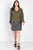 Plus Olive Flannel V-neck Long Sleeve Top