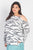 Plus White & Charcoal Zebra Flannel Cold Shoulder Long Sleeve Top