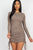 Ribbed long sleeve drawstring bodycon dress