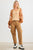 Camel Striped Crochet Knit Two Pocket Open Front Cardigan