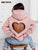 CM.YAYA Fashion Women Diamonds Splicing Sweet Love Cutout Open Back Long Sleeve Thick Warm Oversized Pullover Hooded Sweatshirt