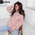 CM.YAYA Fashion Women Diamonds Splicing Sweet Love Cutout Open Back Long Sleeve Thick Warm Oversized Pullover Hooded Sweatshirt