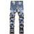 Denim Jeans for Men Slim Fit Ripped Luxury Designer Hip Hop Harajuku Pants Leather Stars Patchwork Embroidery Beggar Trousers