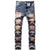 EH·MD Orange Splash Ink Jeans Men&#39;s Star Embroidery Patch 3D Printing Soft Casual Cotton Trend Youth Distress Extension Stretch