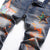 EH·MD Orange Splash Ink Jeans Men&#39;s Star Embroidery Patch 3D Printing Soft Casual Cotton Trend Youth Distress Extension Stretch