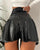 Elegant Women&#39;s Skirts High Waist Ruffles Pu Mini Skirt Sexy Black Slim Mini Dress Korean Fashion Chic Party Club Wear