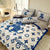 Brushed Cotton 4-In-1 Bedding Set Blue King Size Duvet Cover Bed Sheet Bedding Set