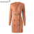 HarleyFashion 2022 Women Solid Knitted Dresses V-neck Shoulder Pads Sheath Mini Dress