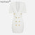 HarleyFashion New Unique Designer European Celebrity Sexy V-neck Short Sleeve Double Breasted Buttons White Straight Knit Dress