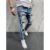 European and American high-quality ripped beggar pad fabric stretch fashion slim denim men's pants