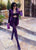 High Street Autumn New Purple Sexy Full Sleeves 2 Pieces Set Elegant Women Celebrity Party Fashion Wear