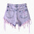 High Waist Washed Burrs Mini Jeans Shorts Women Both Side Tie Purple Short Jeans Street Sexy Fashion Tassel Denim Shorts Jeans