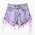 High Waist Washed Burrs Mini Jeans Shorts Women Both Side Tie Purple Short Jeans Street Sexy Fashion Tassel Denim Shorts Jeans